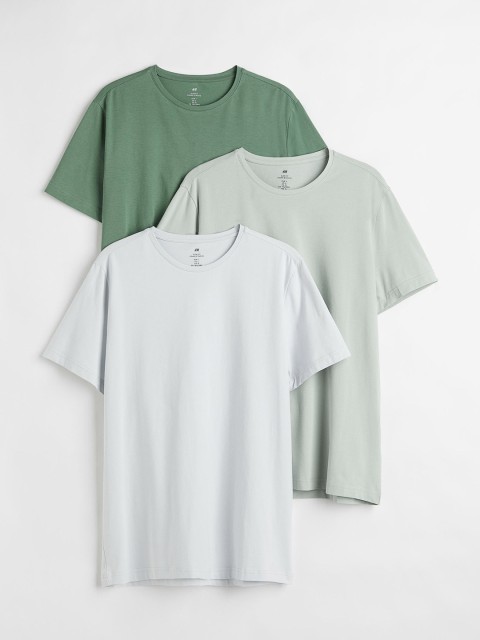

H&M Men Pack of 3 Green & Green Solid Slim Fit T-shirts, Grey