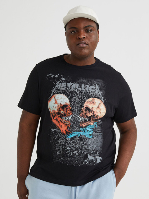 

H&M Men Black Printed Regular Fit Cotton T-shirt