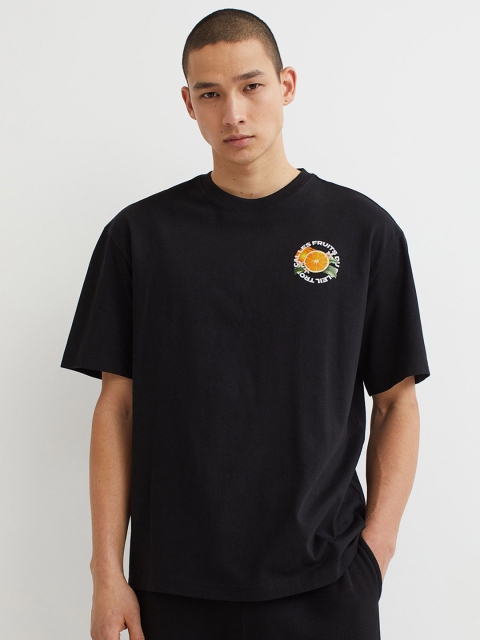 

H&M Men Black Relaxed Fit Cotton T-Shirt