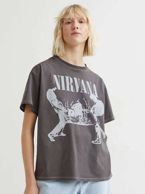 

H&M Women Grey Pure Cotton Printed T-shirt