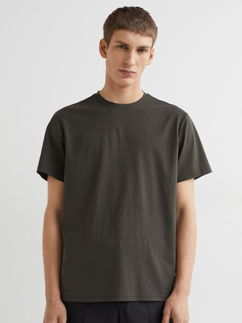 

H&M Men Olive Green Regular Fit Premium Cotton T-Shirt
