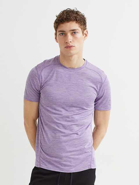 

H&M Men Purple Solid Muscle Fit Sports T-Shirt