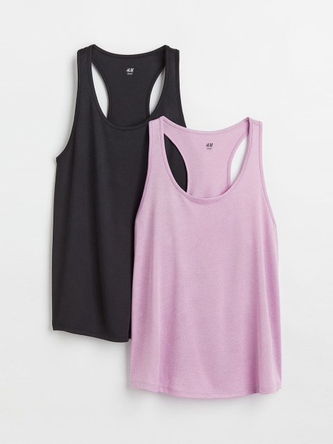 

H&M Women Pack of 2 Black & Purple Sports Vest Tops