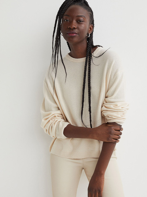 

H&M Women Beige Solid Fine-Knit Cashmere Jumper