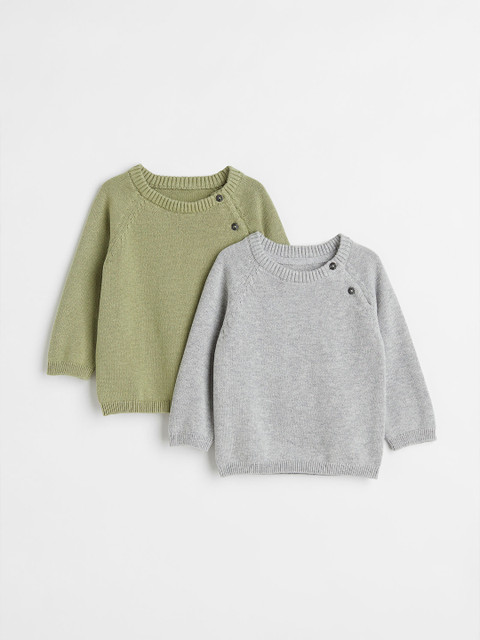 

H&M Boys Pack Of 2 Grey & Green Solid Fine-Knit Pure Cotton Jumpers