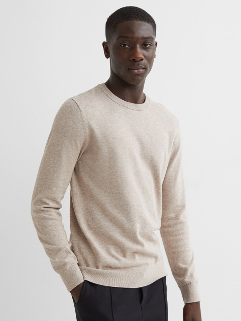 

H&M Men Beige Slim Fit Fine-Knit Cotton Jumper