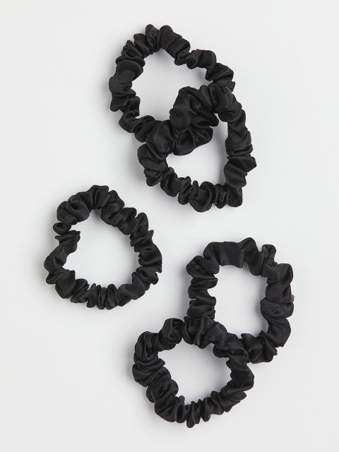 

H&M Women Set of 5 Silk Scrunchies, Black