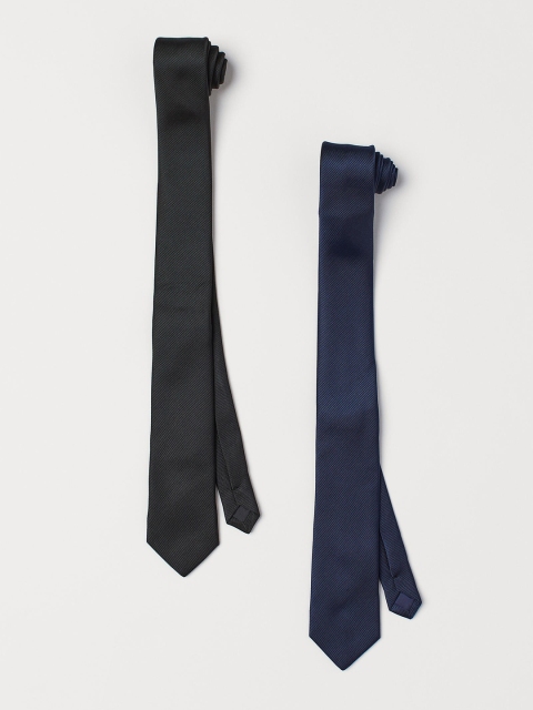 

H&M Men Pack Of 2 Black & Blue Solid Ties