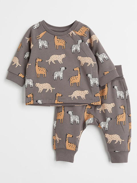 

H&M Girls Grey Printed 2-Piece Cotton Set