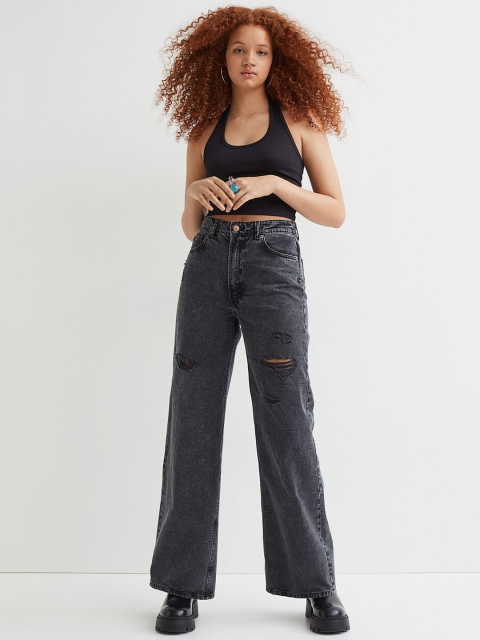 

H&M Women Grey Wide High Jeans