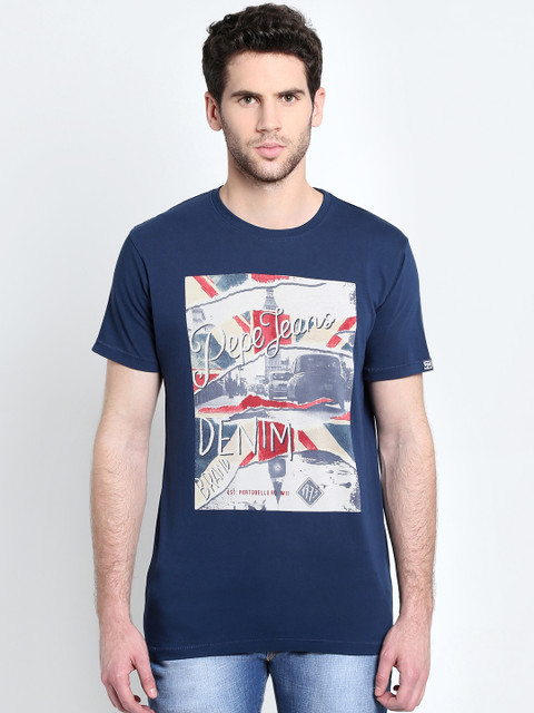 

Pepe Jeans Men Navy Printed Slim Fit Round Neck T-shirt, Navy blue
