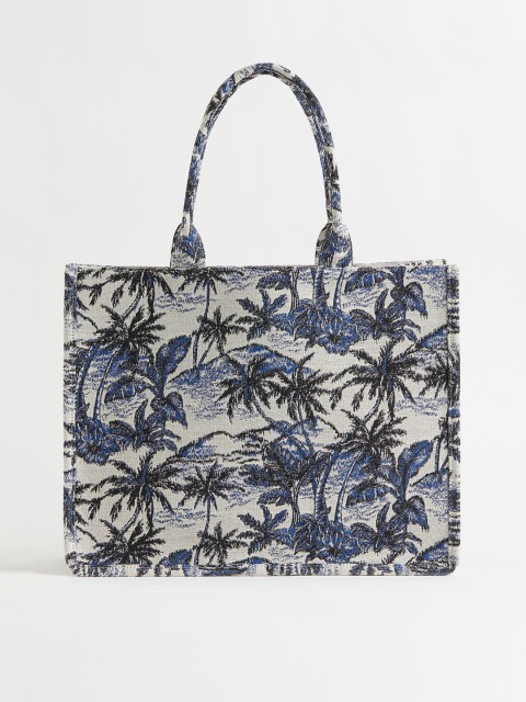

H&M Women Blue & Beige Jacquard-Weave Handbag