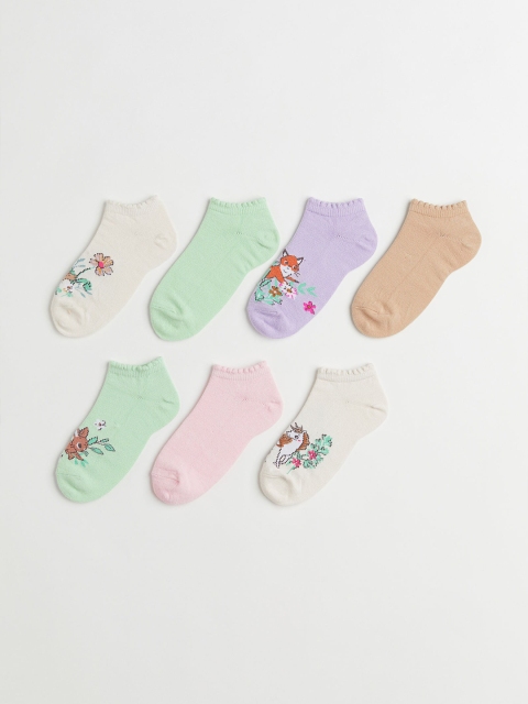 

H&M Girls Pack Of 7 Printed Trainer Socks, Brown