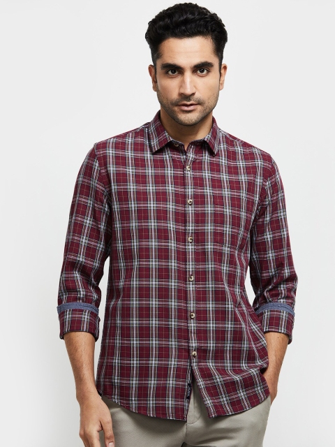 

max Men Maroon Regular Fit Checked Cotton Casual Shirt