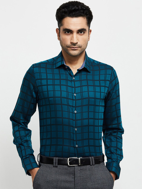 

max Men Blue & Black Checked Pure Cotton Casual Shirt