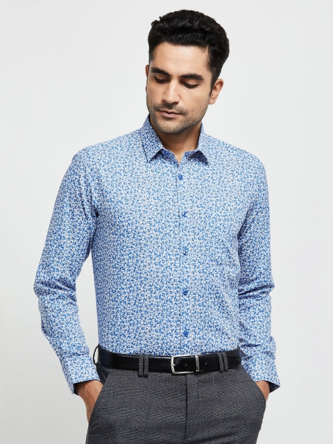 

max Men Blue & White Floral Printed Cotton Casual Shirt