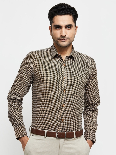 

max Men Yellow & Black Micro Checked Formal Cotton Shirt