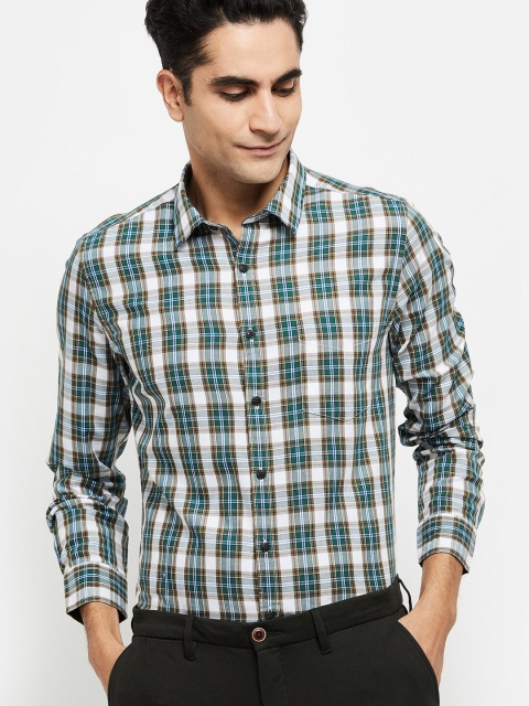 

max Men Green Tartan Checks Checked Pure Cotton Casual Shirt
