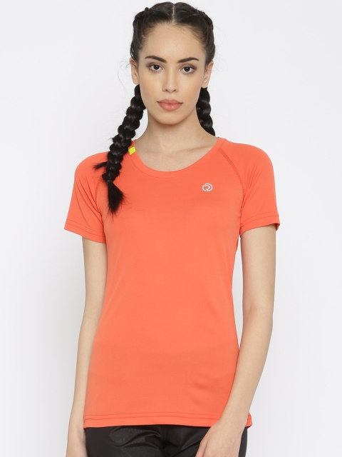 

REVO Women Coral Solid Round Neck T-shirt