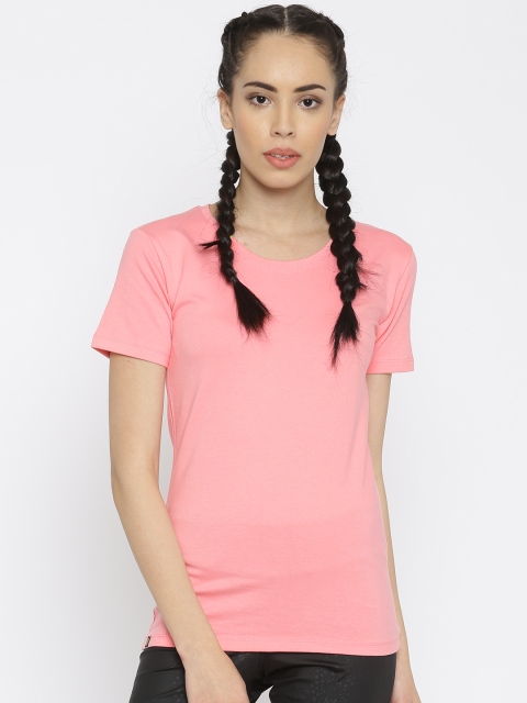 

REVO Women Pink Solid Round Neck T-shirt