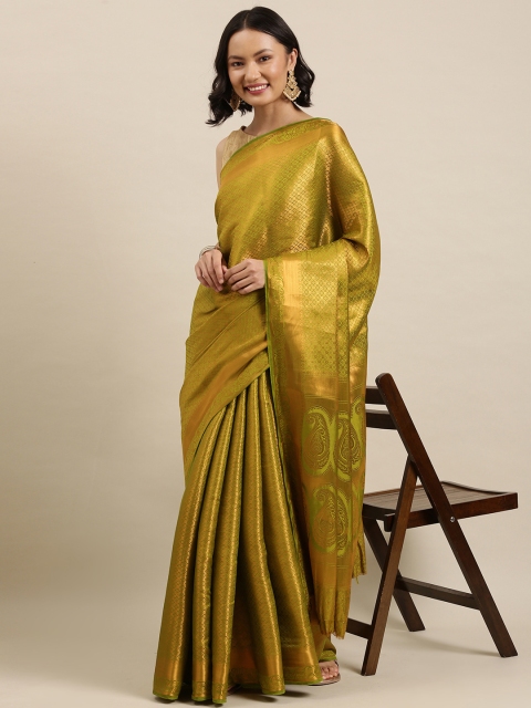 

Pothys Green & Gold Ethnic Motifs Art Silk Kanjeevaram Saree