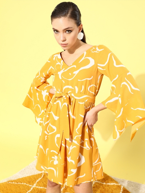 

MISH Women Bright Yellow Abstract All in the Details Dress