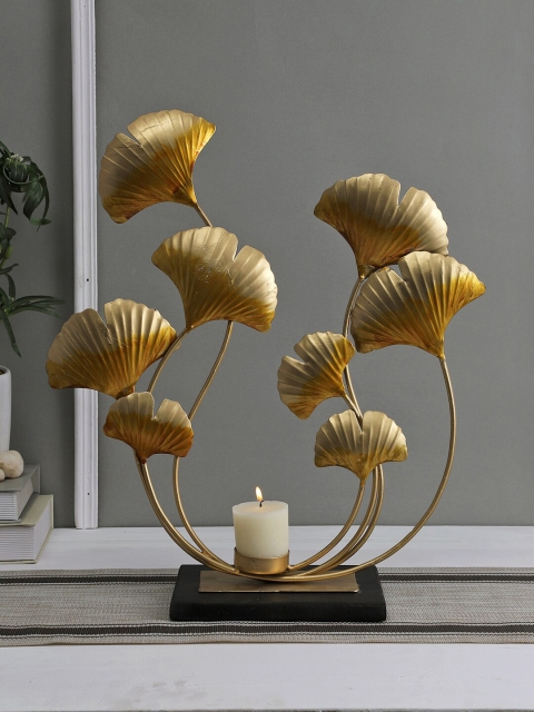 

Aapno Rajasthan Gold-Toned Ginkgo Leaf Candle Holders