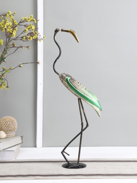 

Aapno Rajasthan Green Brass Flamingo Showpiece