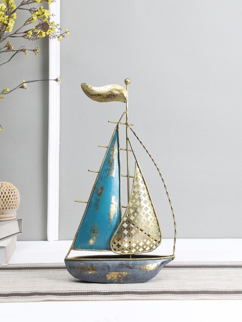 

Aapno Rajasthan Blue & Gold-Toned Hue Turkish Boat Table Decor Showpiece