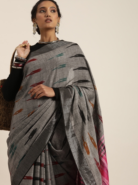 

Taavi Grey & Pink Woven Design Ikat Saree