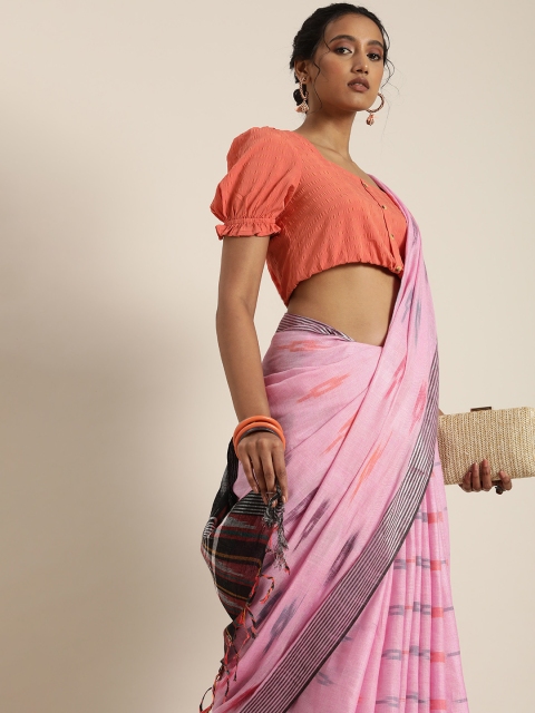 

Taavi Peach-Coloured & Black Woven Design Ikat Saree