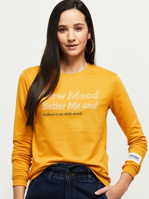 

max Women Mustard Yellow Printed Pure Cotton Sweatshirt