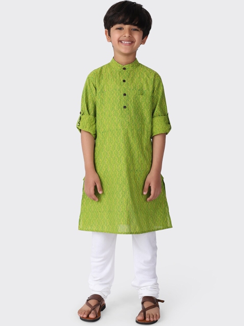 

Fabindia Boys Green Geometric Printed A-Line Kurta