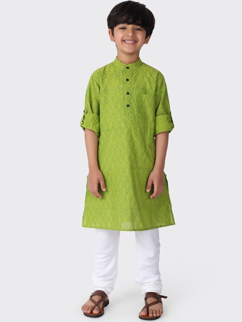 

Fabindia Boys Green Leheriya Print Work Cotton Kurta