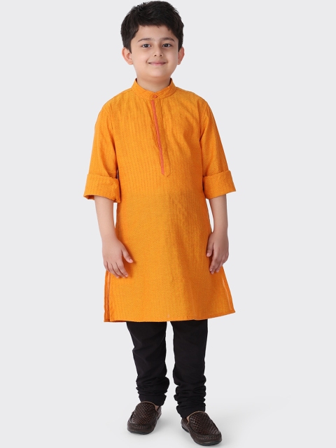 

Fabindia Boys Yellow Striped Thread Work Cotton Kurta