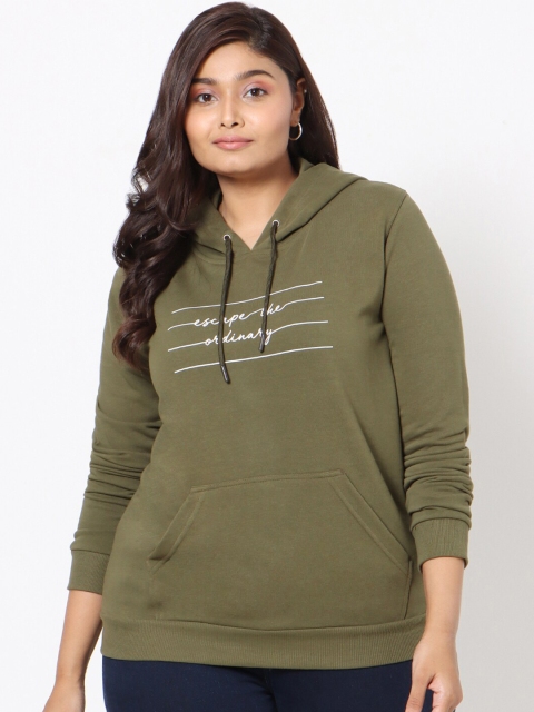 

Bewakoof Plus Women Green Printed Hooded Sweatshirt
