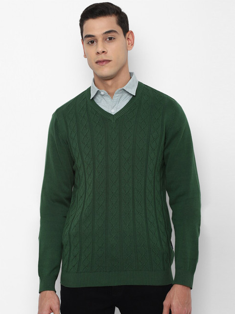 

Allen Solly Men Green Ribbed Pure Cotton Pullover