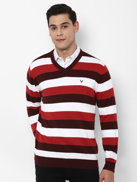 

Allen Solly Men Red & White Striped Pure Cotton Pullover