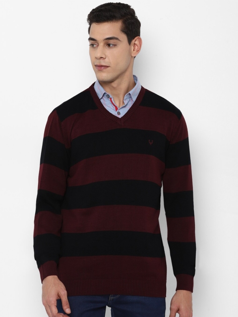 

Allen Solly Men Maroon & Black Striped Cotton Pullover