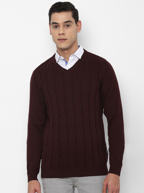 

Allen Solly Men Maroon Cable Knit Pure Cotton Pullover