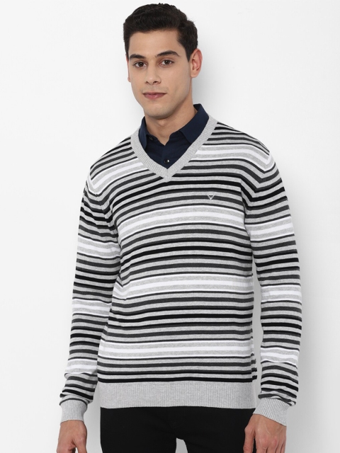 

Allen Solly Men Grey & White Striped Cotton Pullover Sweater