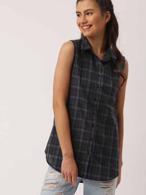 

DressBerry Women Navy & Black Checked Casual Shirt, Navy blue