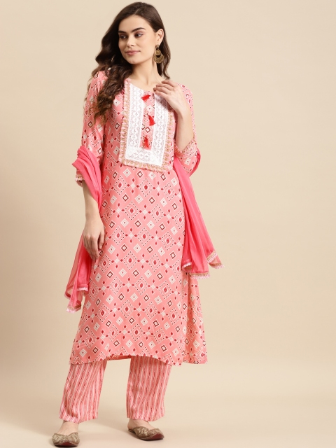 

Prakhya Women Pink Printed Kurta with Palazzos & With Dupatta