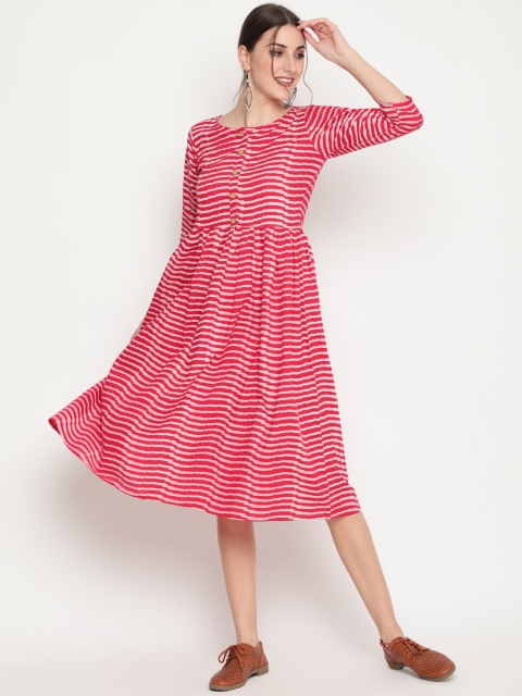 

THE NKS PLUS Red Striped Cotton Midi Dress