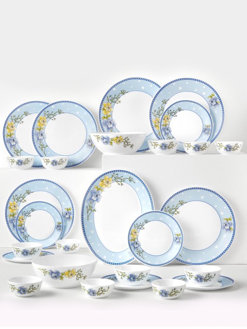 

Larah by BOROSIL Kohinoor Blue Sapphire 27 Pieces Floral Printed Glossy Dinner Set, White