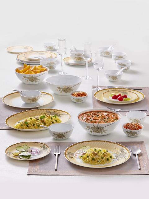 

Larah by BOROSIL Kohinoor Yellow Sapphire Pieces Printed Opalware Glossy Dinner Set, White