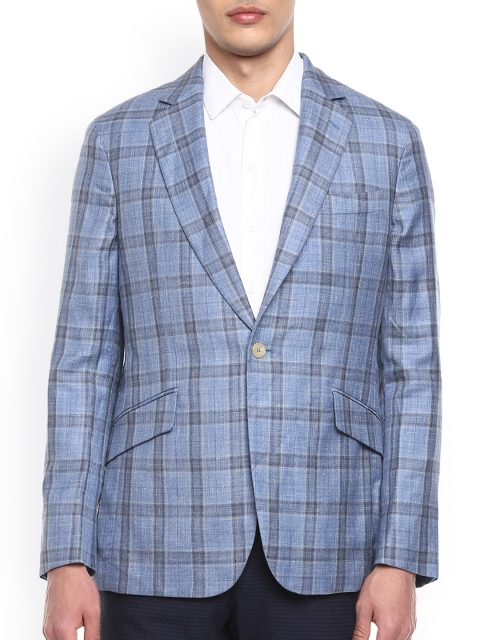 

HACKETT LONDON Men Blue Checked Tailored Wool Jacket