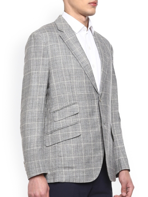 

HACKETT LONDON Men Grey Checked Woolen Tailored Blazer