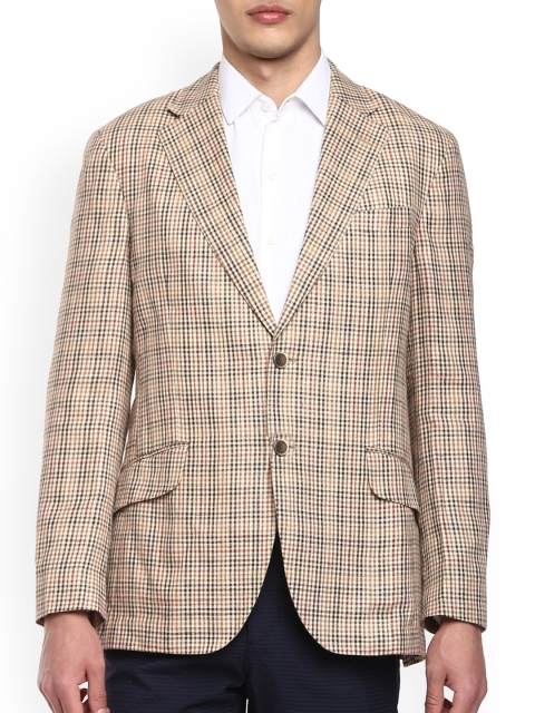 

HACKETT LONDON Men Beige Checked Longline Woollen Tailored Formal Jacket