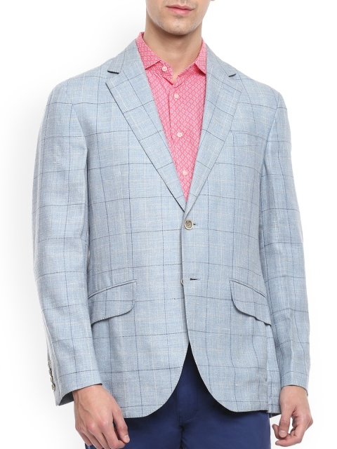 

HACKETT LONDON Men Blue Checked Slim Fit Single-Breasted Formal Blazer